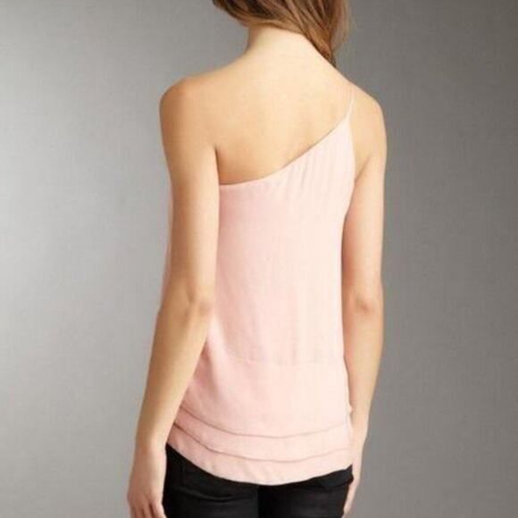 BCBGMaxAzria Blush Pink One Shoulder 100% Silk Ruffle Blouse Top XXS - Picture 3 of 11